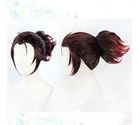 Cosplay Wig Anime Demon Slayer Kimetsu No Yaiba Tanjirou Kamado Cosplay Perruques Costume Vin Rouge Cheveux avec Queue De Cheval + Cap Perruque Gratuit Court avec Ponytai