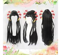 Cosplay Wig Démon Slayer Kimetsu No Yaiba Daki Noir Longue Ligne Droite Cosplay Cheveux synthétiques résistants à la Chaleur Halloween Carnaval + Bonnet de Perruque Gratuit