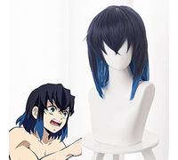 Cosplay Wig Demon Slayer Kimetsu No Yaiba Hashibira Inosuke perruque Anime Cosplay noir et bleu foncé dégradé perruque courte hommes femmes résistant à la chaleur perruques de cheveux synthétiques