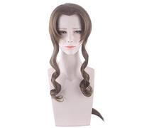 Cosplay Wig For Game Final Fantasy 7 Aerith Gainsborough Tea Brown Long Braided Ponytail Curly Fluffy Hair