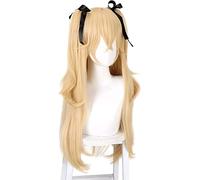 Cosplay Wig Genshin Impact Fischl Anime Cosplay Perruque Double Queue de Cheval condamné Empereur Original Dieu Fischer Perruque Rubans Noirs