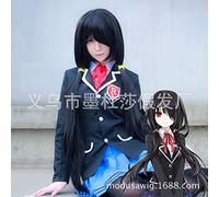 Cosplay Wig La Date de Cosplay deviendra Une Grande Bataille, Sakae, Trois en-tête de Queue de Cheval Double Noir incliné Liu Hai
