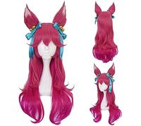 Cosplay Wig Lusha Jeu Personnage Perruque LoL Cosplay Perruques Longue Rose Dégradé Perruque Anime Cheveux Synthétiques avec Oreilles Chapeaux avec Bonnet de Perruque Gratuit Halloween, Carnaval de No