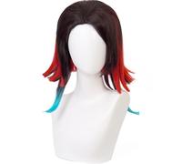 Cosplay Wig Perruque Anime Cosplay, Perruque Demon Slayer, Perruque Enmu/Dream, Perruque Bleu Dégradé Rouge Noir avec Bonnet de Perruque Gratuit, for Halloween, Fête, Carnaval, Vie Nocturne, Concerts,