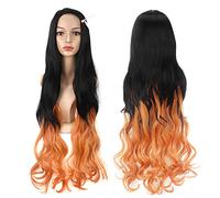 Cosplay Wig Perruque Anime Demon Slayer Kimetsu no Yaiba Cosplay Perruque Kamado Nezuko, Perruque Longue Bouclée, Perruque Costume Halloween, for Halloween, Fête Costumée, Spectacle Anime, Événement C