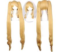 Cosplay Wig Perruque Anime for Rozen Maiden Shinku Cosplay Perruque, Double Queue de Cheval Dorée Longue Perruque Bouclée, Costume Halloween Perruque, for Halloween, Fête Costumée, Spectacle Anime, Év