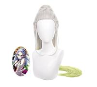 Cosplay Wig Perruque Cosplay Anime, Perruque Demon Slayer, Gris argenté avec longue queue de cheval verte for Kimetsu no Yaiba Daki Jeu de rôle Accessoire de fête d'Halloween Perruques avec bonnet de