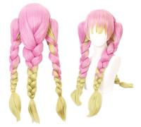 Cosplay Wig Perruque de cosplay anime, perruque de tueur de démons, rose fondu vert 3 perruque tressée for perruques de jeu de rôle Kanroji Mitsuri avec bonnet de perruque, for la fête quotidienne d'H