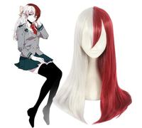 Cosplay Wig Perruque de cosplay Anime, perruque My Hero Academia, perruque de cheveux longs raides mi-blancs mi-rouges for perruques de jeu de rôle Todoroki Shoto avec bonnet de perruque, for la fête