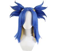 Cosplay Wig Perruque de cosplay anime, perruque VALORANT, mélange bleu jaune noir avec oreilles perruque de cheveux longs for perruques de jeu de rôle au néon avec bonnet de perruque, for la fête d'Ha