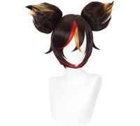 Cosplay Wig Perruque de cosplay de jeu d'anime for Genshin Impact Xinyan, avec oreilles à double clip, cheveux courts bruns blonds rouges, perruque de déguisement de fête, cheveux synthétiques résista