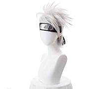 Cosplay Wig Perruque for Anime Ninja Hatake Kakashi Cosplay perruque argent blanc court résistant à la chaleur Sythentic cheveux perruques + bandeau + masque M perruque ( Color : WigwithHeadband )