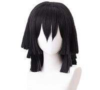 Cosplay Wig Perruques !: Kimetsu No Yaiba Iguro Obanai Cosplay Noir Couches modélisation Cheveux Courts Unisexe Jeu de rôle Accessoires (Size : 1)