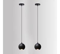 COSRUB Suspension Luminaire Boule Travertin Noir Style Japonais Lot de Deux, Lampe Suspendue Pierre Minimaliste Lustre Compact pour Chambre Chevet Îlot Cuisine