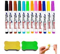 Cossaot 12 Pcs Feutre Tableau Blanc Effacable, Stylos Magiques Flottants | Pointe Fine, Couleurs Vives et Encre Effaçable à Sec pour Tableau Blanc, Ardoise et Verre, avec Effaceurs Inclus, Traits Nets