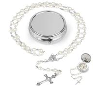 Cossaot Chapelet Catholique, Collier Chapelet avec Perles Catholiques pour Femmes et Hommes, Beads Catholic Women Coffret Cadeau en Métal, pour Communion, Baptême, Messe