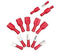Cosses à anneau, connecteur de fil cosse en cuivre, connecteurs électriques 200/100 pièces 22-18 AWG femelle mâle sertir pelle froid fiche câble isolée(Red 500PCS)