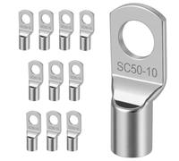 Cosses de Fil de Cuivre Étamé 50mm² M10 pour Câble de Batterie | 10pcs Cosse Oeillet, Connecteurs Tubulaires Robustes, Œillets à Sertir pour Audio de Voiture, Onduleur Solaire, Argenté