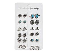 COSSIKA Boucles d'oreilles Mixtes, 12 Paires, pour Tortue, étoile de mer, Coquillage, Ensemble de Boucles d'oreilles de Plage attrayantes, Bijoux décoratifs, Cadeau pour Femmes