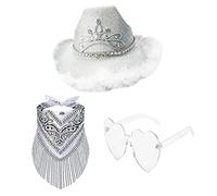 COSSIKA Chapeau de cowboy chapeau de cowboy lunettes bandana enterrement de vie de jeune fille chapeau de fête de mariée chapeau cœur lunettes femmes enterrement de vie de jeune fille