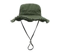 COSSIKA Chapeau de pêcheur à Bords effilochés avec Corde de Menton réglable, Chapeau de pêcheur Anti-UV pour Adultes et Adolescents, Chapeau Seau à Large Bord