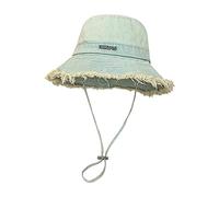 COSSIKA Chapeau de pêcheur en Jean à Bords effilochés, Chapeau de pêcheur avec Corde de Menton réglable, Chapeau de Seau Anti-UV pour Adolescents Adultes, Chapeau de Seau à Large Bord