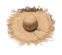 COSSIKA Chapeau de Soleil en Paille de Raphia pour Femmes, Seau de Protection Solaire Creux à Grand Bord et Frange