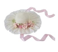 COSSIKA Chapeau d'été Unisexe à Bord en Dentelle, Chapeau de Paille tissé pour Adolescentes et Femmes, Chapeau Manuel de Vacances en Bord de mer avec décors de Fleurs