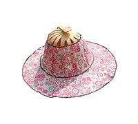 COSSIKA Chapeau d'éventail Pliable en Bambou, Chapeau de Soleil pour Femmes, Chapeau de Soleil avec Cadre en Bambou Pliable 2 en 1 de Style Chinois, imprimé Floral