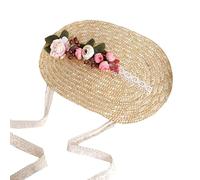 COSSIKA Chapeau Fait à la Main pour Femmes, Bonnet de fête de thé de Mariage Victorien des années 1800, Chapeau de Plage à Fleurs Vintage pour Le Soleil, Chapeaux de Tissage en Paille