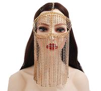 COSSIKA Voile de chaîne en Faux cristal, masque de mascarade, voile de visage, bijoux de danse du ventre, bandeau