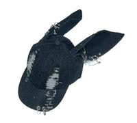 COSSIKA Y2K Chaîne en métal Oreille de Lapin Denim Casquette de Baseball en détresse avec Longue Oreille de Lapin Adulte Visière Anti-Soleil Chapeau été Cyclisme en Plein air