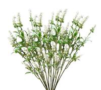 Cosswe Lot de 4 Paquets de Fleurs de Lavande artificielles - Résistantes aux intempéries et aux UV - Décoration pour Jardin Mariage Bricolage Bureau décoration d'intérieur （Lavande Blanche）