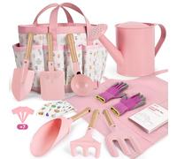 cossy Kit Jardinage Enfant, 13 Pièces Kit Outils de Jardin, Outils de Jardinage pour Enfants, Jouet de Jardin Enfants avec Sac à Main,Tablier, Pelle, Râteau, Arrosoir, Gants, Rose