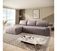 Costa Canapé d'angle en L avec fonction de couchage Meuble de chevet Tissu : Vogue 04 Cappucino Pouf : gauche