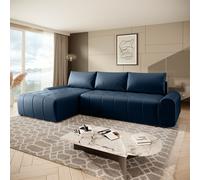 Costa Canapé d'angle en L avec fonction de couchage Meuble de chevet Tissu : Vogue 13 Blue Pouf : gauche