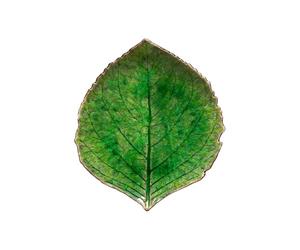 Costa Nova assiette Riviera: Assiette en grès fin en forme de feuille d’hortensia verte, glaçure craquelée, empilable, finition artisanale, compatible lave-vaisselle et micro-ondes, 17,2 x 15 cm