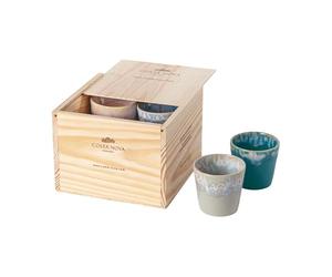 Costa Nova coffret cadeau Grespresso: 8 tasses à expresso en grès fin avec glaçure réactive, empilables, multicolores, présentées dans une boîte en bois, compatibles lave-vaisselle, Ø 6,5 cm