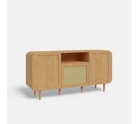 Costa Rica Commode en chêne avec rotin naturel 3 portes push pull 169 x 85 cm
