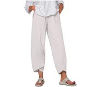 Costaric Pantalon capri d'été décontracté en coton et lin avec poches, pantalon court et confortable avec poches, A18 Beige, Taille L