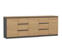 COSTI - Buffet long 3 portes + 6 tiroirs - 200x40x75 cm - Meuble de rangemnt salon salle à manger