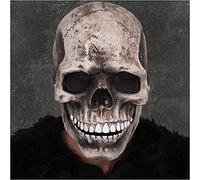 CosTribe Masque effrayant tête de mort effrayant avec mâchoire mobile en latex pour cosplay, accessoires de fête (blanc)