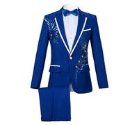Costume 2 PièCes Brodé De Luxe 1 Bouton Imprimé DîNer Veste De Smoking Promesse De Mariage Blazer éLéGant Costume Habillé (BleuA3,Grand)