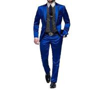 Costume 2 pièces en satin pour homme - Blazer fin avec pantalon, bleu marine, XL