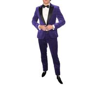 Costume 2 pièces en velours pour homme avec revers à un bouton, coupe ajustée, blazer smoking, fête, dîner, veste et pantalon, violet, XL
