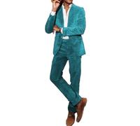 Costume 2 pièces en velours pour homme - Coupe ajustée - Revers cranté - Pour mariage, marié, bal de fin d'année, smoking - Veste et pantalon, turquoise, M