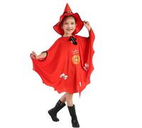 Costume 2 pièces pour filles avec cape imprimée citrouille chauve-souris avec chapeau - Costume d'Halloween pour enfants - Costume de fantôme citrouille, de costumade (rouge, 1 à 17 ans)