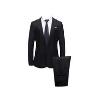 Costume 2 pièces pour homme - Coupe ajustée - Costume formel pour homme - Blazer décontracté - Pantalon - Boutonnage simple - Un bouton - Couleur unie - Blazer - Pantalon, Noir , Taille M