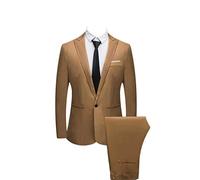Costume 2 pièces pour homme - Coupe ajustée - Costume formel pour homme - Blazer décontracté - Pantalon - Boutonnage simple - Un bouton - Couleur unie - Blazer - Pantalon, kaki, XL