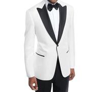 Costume 2 pièces pour homme - Style décontracté - Pour mariage, mariage, travail, smoking - Jacker et pantalon, blanc/noir, XXL
